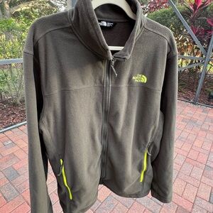 The North Face Fleece Jacket Men XL Gray Neon Green Zip Outdoor Hiking